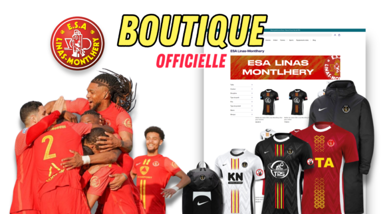 Boutique Officielle du Footbal Club de Linas-Montlhéry N3 FFF - Sang & Or https://esalm.fr De U9 à N3 - Maillot de match ESALM - Maillot d'entraînement ESALM - Haut d'entrainement 1/4 Zip ESALM - Coupe-vent Nike personnalisable ESALM - Pantalon de survêtement Nike ESALM - Parka Nike ESALM Bas de jogging ESALM - Sweat à capuche ESALM - Sweat zippé à capuche ESALM - Sac à dos Nike ESALM